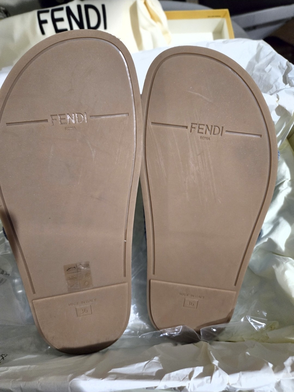 Fendi Women's Denim Blue Monogram Double-Buckle Slide Sandals - Picture 8 of 10